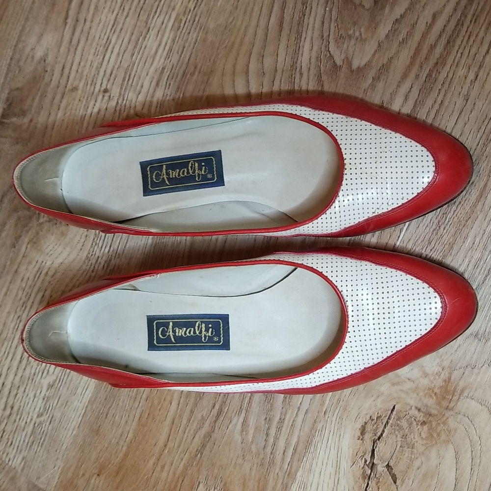 Vintage Amalfi Womens Red White Almond Toe Low Heel Loafers Flats Size 7… - Picture 2 of 14